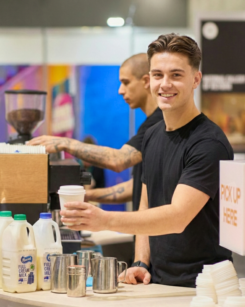 Barista Serving Tradeshow Attendee